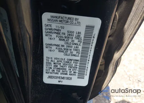 2003 Nissan Pathfinder Se from USA, damaged, VIN JN8DR09Y83W819828